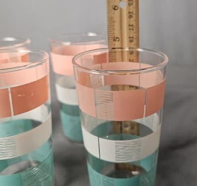 4 Vintage MCM Anchor Hocking Pastel Ribbon 8 oz Glasses Pink & Turquoise - Thumbnail 4