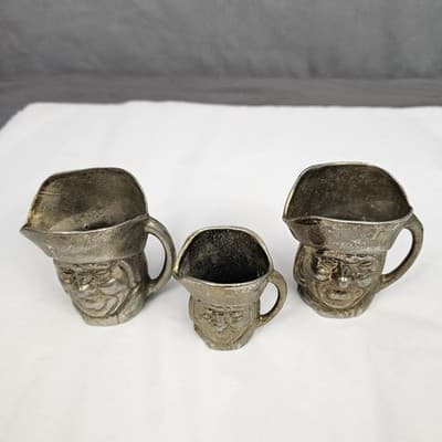 Toby Miniature Jug Made in England Brass Plated? Set of 3 Pitcher - Thumbnail 2