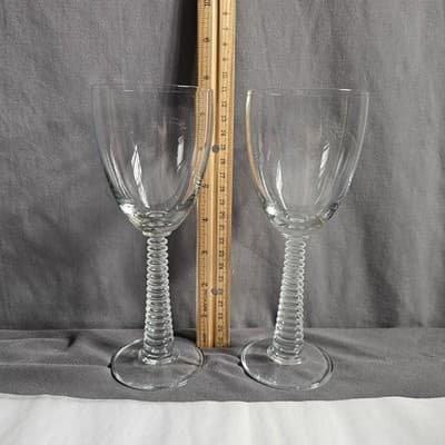 Vintage Soviet Wine Glasses Footed Set Of 2 Stacked Disc Column 8oz - Thumbnail 2
