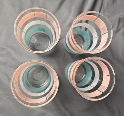 4 Vintage MCM Anchor Hocking Pastel Ribbon 8 oz Glasses Pink & Turquoise - Thumbnail 3
