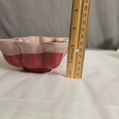 Vintage USA Planter R-3 Pink & Red Art Pottery Drip Pattern 6.5" x 4.5", 2" Tall - Thumbnail 7