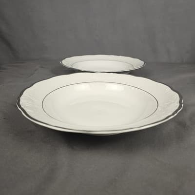 VTG Walbrzych Priscilla Vendome 8 1/4” Soup/ Salad Bowl Silver Rimmed POLAND 2pc - Thumbnail 3
