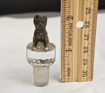 Glass Bottle Topper Dog Statue Figure Vintage Bulldog Terrier