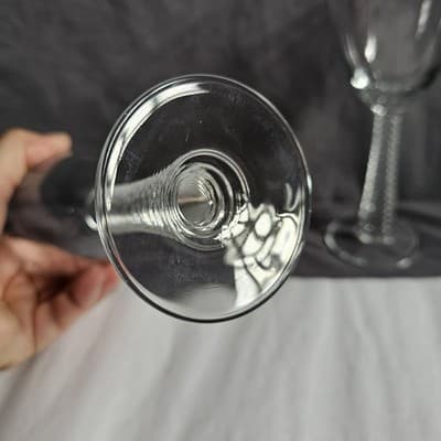 Vintage Soviet Wine Glasses Footed Set Of 2 Stacked Disc Column 8oz - Thumbnail 5