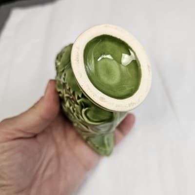 Vintage Green Majolica Style Leaf Pottery Creamer Pitcher Embossed Glaze - Thumbnail 5