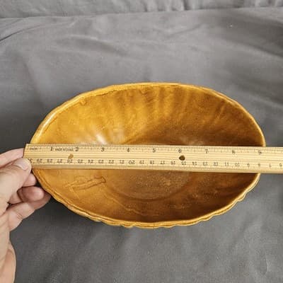 Vintage Haeger Pottery Speckled Gold Butterscotch Oval Planter 4020B 9.5" L 6" W - Thumbnail 5