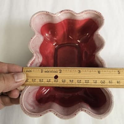 Vintage USA Planter R-3 Pink & Red Art Pottery Drip Pattern 6.5" x 4.5", 2" Tall - Thumbnail 6