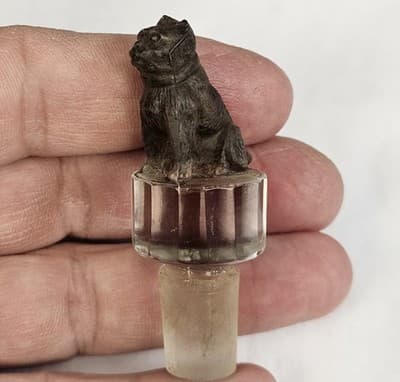 Glass Bottle Topper Dog Statue Figure Vintage Bulldog Terrier - Thumbnail 3