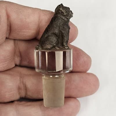 Glass Bottle Topper Dog Statue Figure Vintage Bulldog Terrier - Thumbnail 4