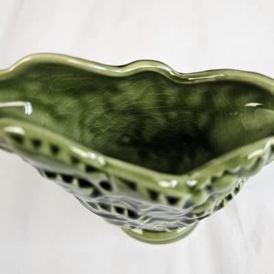 Vintage Green Majolica Style Leaf Pottery Creamer Pitcher Embossed Glaze - Thumbnail 6