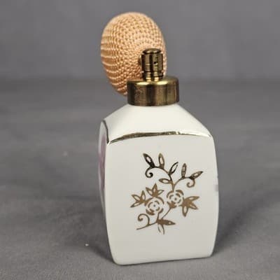 Vintage Perfume Atomizer Bottle Pink Rose Design Gold Trim Bulb Spray 3.5" - Thumbnail 6