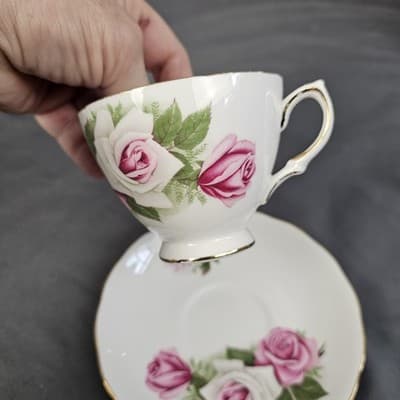 VTG Royal Vale England Tea Cup & Saucer With Roses Flowers Ridgeway Potteries - Thumbnail 6