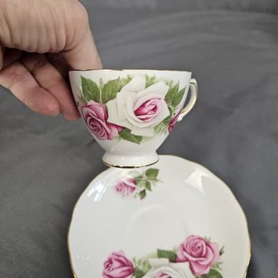 VTG Royal Vale England Tea Cup & Saucer With Roses Flowers Ridgeway Potteries - Thumbnail 5