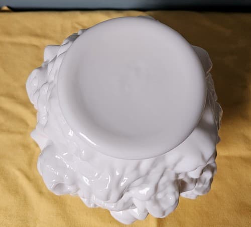 Embossed Rose Milk Glass 5.5" Vase Bulbous Goofus Glass - Thumbnail 6