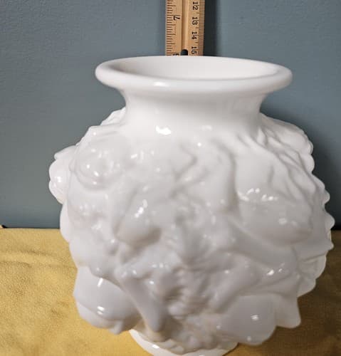 Embossed Rose Milk Glass 5.5" Vase Bulbous Goofus Glass - Thumbnail 7