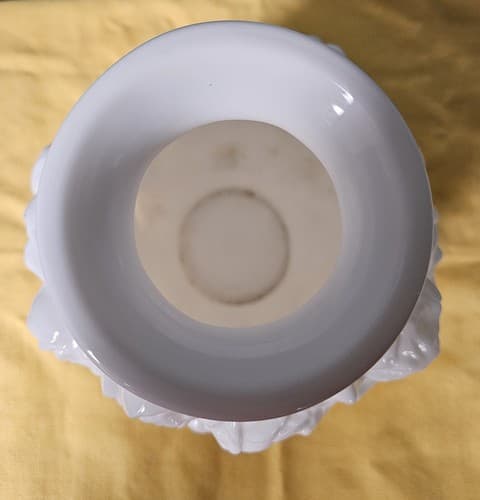 Embossed Rose Milk Glass 5.5" Vase Bulbous Goofus Glass - Thumbnail 5