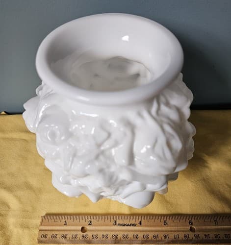 Embossed Rose Milk Glass 5.5" Vase Bulbous Goofus Glass - Thumbnail 8
