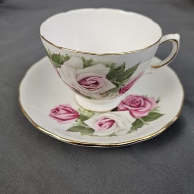 VTG Royal Vale England Tea Cup & Saucer With Roses Flowers Ridgeway Potteries - Thumbnail 2