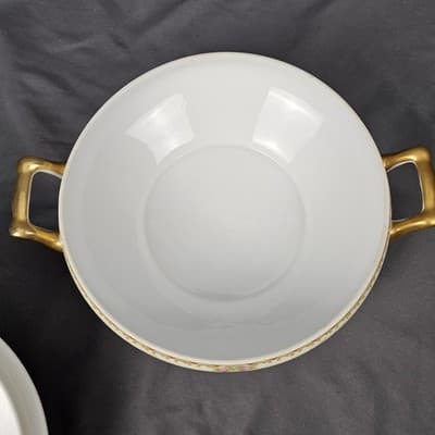 Nortake Covered Serving Bowl & Lid Veg Soup Japan M-Mark Floral Spray Red & Gold - Thumbnail 5