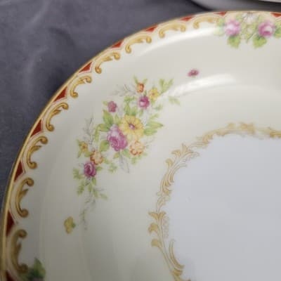 Nortake 5.25" Fruit Bowl Japan M-Mark Floral Spray Red & Gold Scroll Set of 6 - Thumbnail 2
