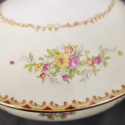 Nortake Covered Serving Bowl & Lid Veg Soup Japan M-Mark Floral Spray Red & Gold - Thumbnail 4