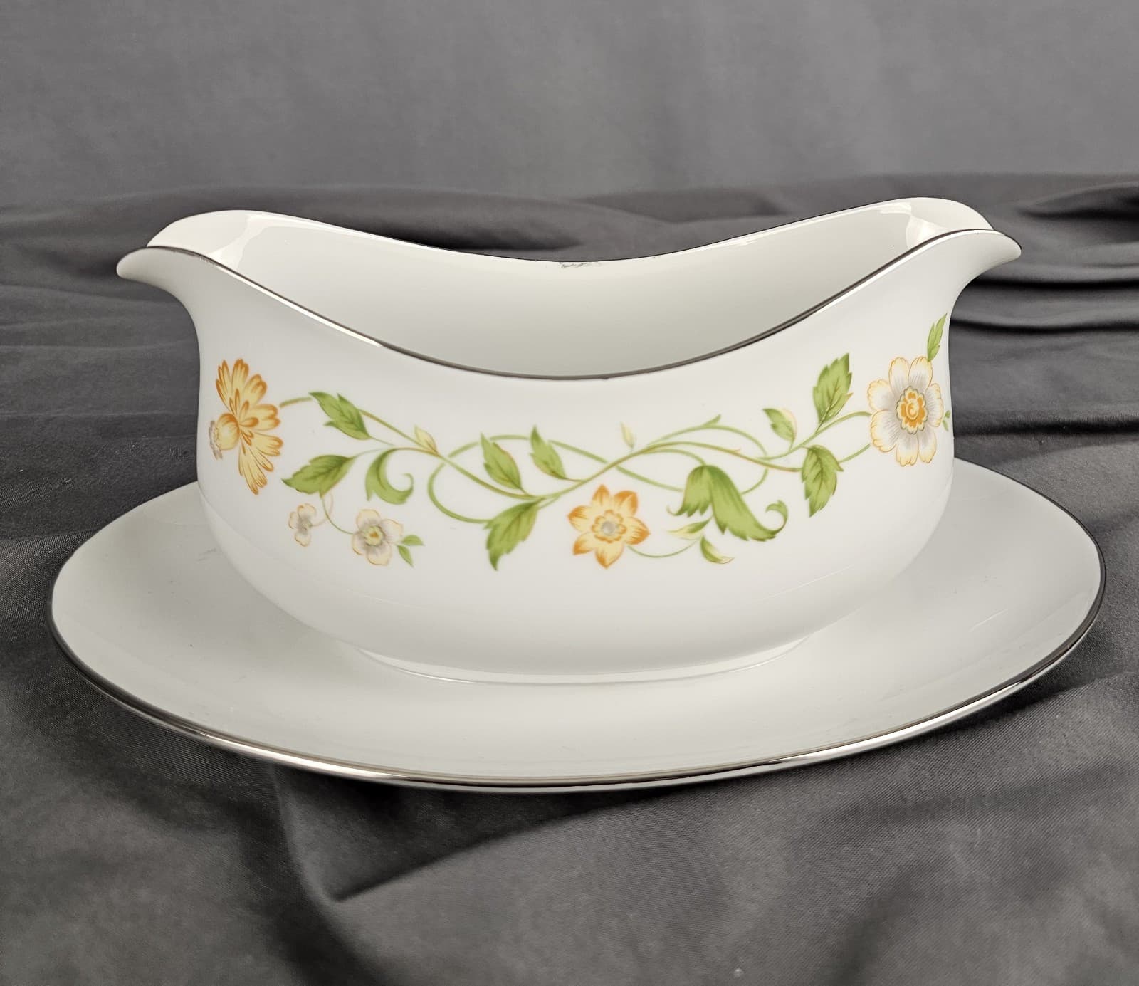 Gravy Boat by Ekco International Floral Generation Japan Fine China Silver Trim - Thumbnail 3
