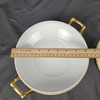 Nortake Covered Serving Bowl & Lid Veg Soup Japan M-Mark Floral Spray Red & Gold - Thumbnail 8
