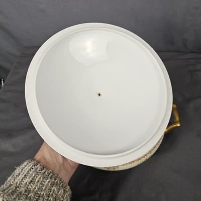 Nortake Covered Serving Bowl & Lid Veg Soup Japan M-Mark Floral Spray Red & Gold - Thumbnail 6