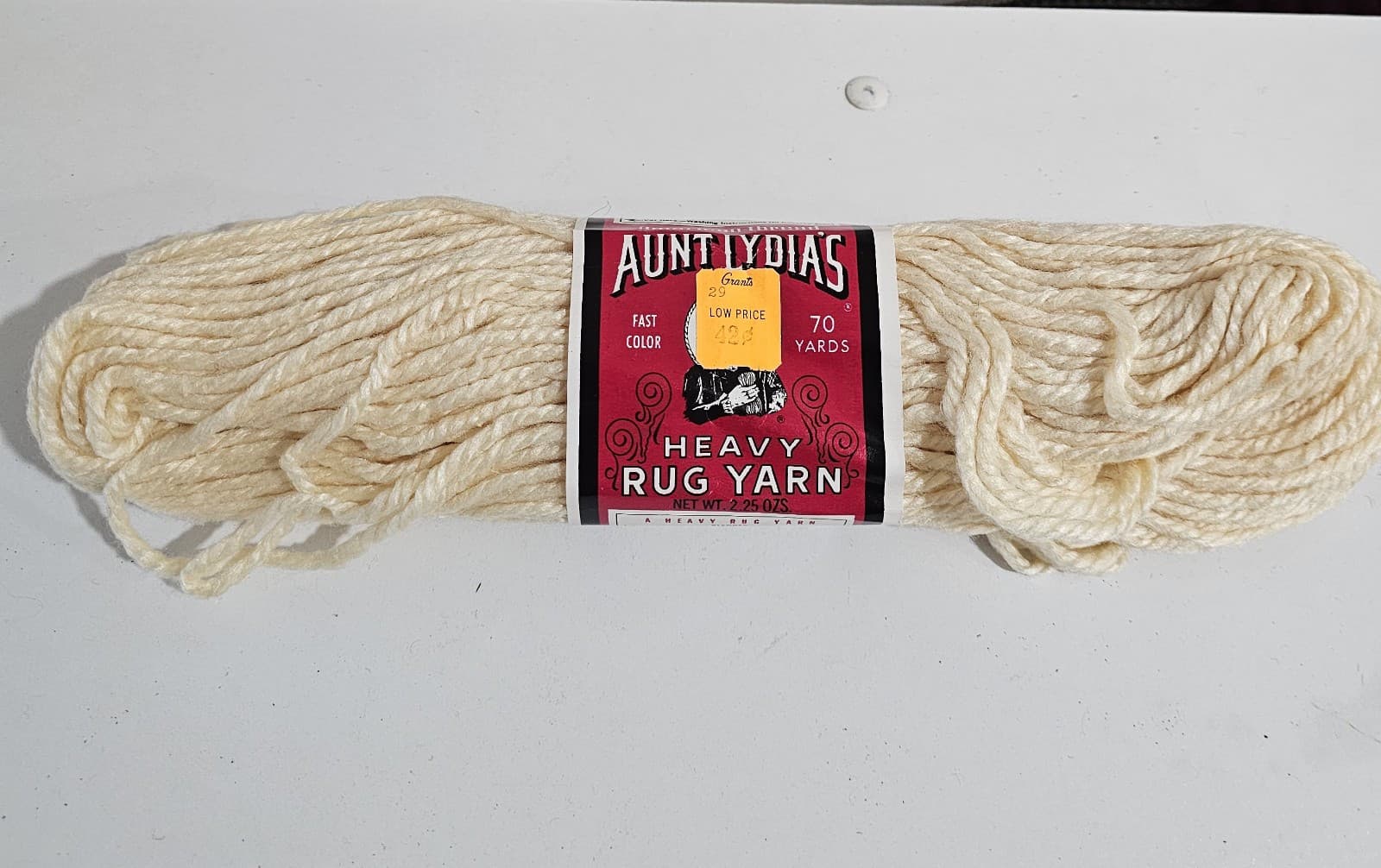VTG Aunt Lydia's Heavy Rug Yarn Cotton & Rayon Blend 70 yds #558 Original Cream