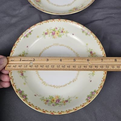 Nortake 7.25" Salad Soup Bowl Japan M-Mark Floral Spray Red & Gold Scroll Set/2 - Thumbnail 3