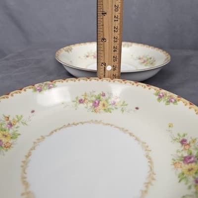Nortake 7.25" Salad Soup Bowl Japan M-Mark Floral Spray Red & Gold Scroll Set/2 - Thumbnail 4