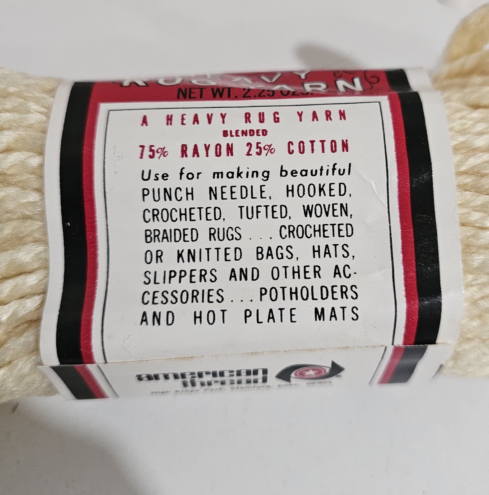 VTG Aunt Lydia's Heavy Rug Yarn Cotton & Rayon Blend 70 yds #558 Original Cream - Thumbnail 3