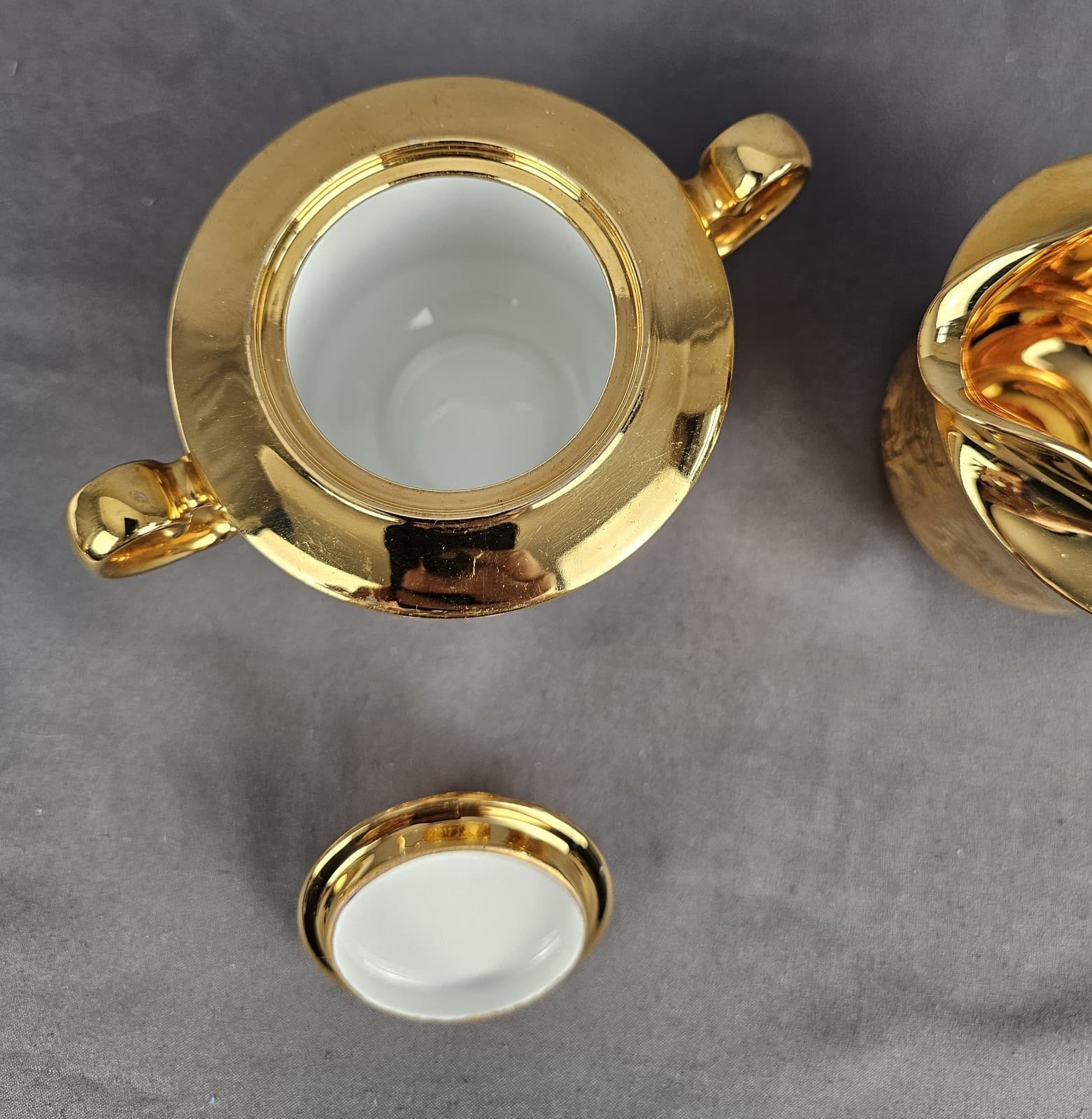 Vintage Stouffer Creamer and Sugar Set Floral Etched Gold Plated - Thumbnail 5