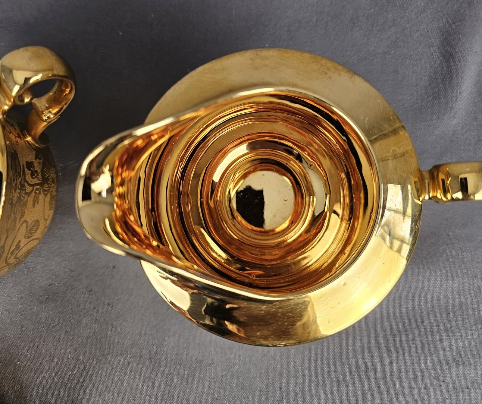 Vintage Stouffer Creamer and Sugar Set Floral Etched Gold Plated - Thumbnail 6