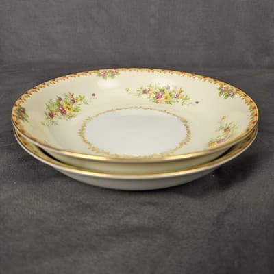 Nortake 7.25" Salad Soup Bowl Japan M-Mark Floral Spray Red & Gold Scroll Set/2 - Thumbnail 7
