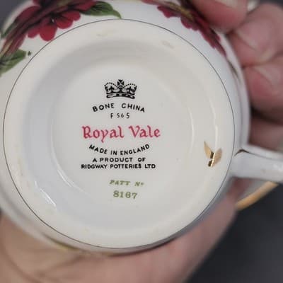 Vintage Royal Vale England Tea Cup & Saucer With Flowers Ridgeway Potteries LTD - Thumbnail 8