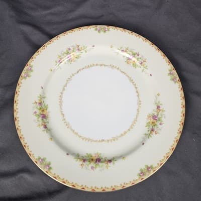 Nortake 10" Dinner Plates Japan M-Mark Floral Spray Red & Gold Scroll Set of 2