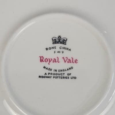 Vintage Royal Vale England Tea Cup & Saucer With Flowers Ridgeway Potteries LTD - Thumbnail 10