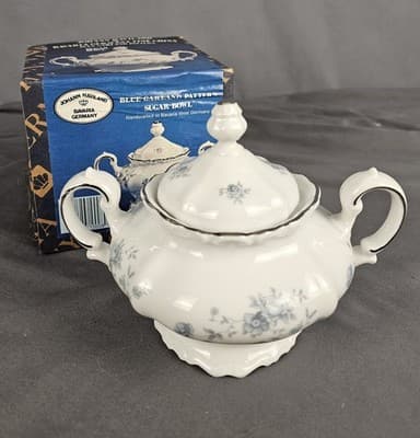 Blue Garland Sugar Bowl w Lid - Johann Haviland Bavaria Germany NEW - Thumbnail 10