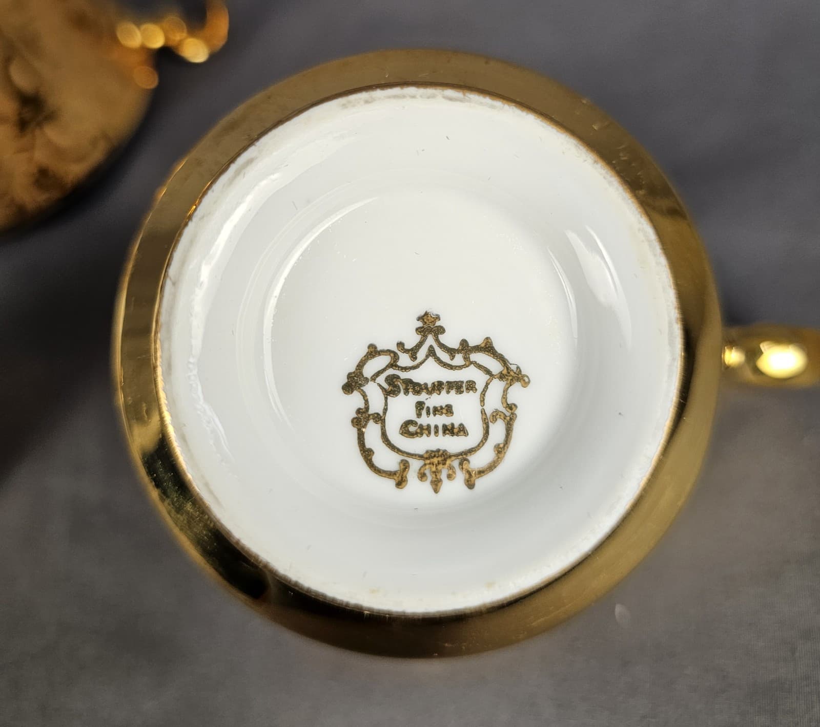 Vintage Stouffer Creamer and Sugar Set Floral Etched Gold Plated - Thumbnail 7