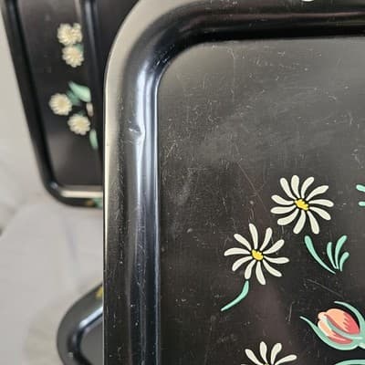(8) 1950s Toleware Floral Flowers Large Metal TV Tray 14.5"x10.75 " - Thumbnail 11