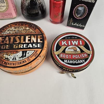 Lot of Vintage Shoe & Boot Shine Polish Tins & Bottles Esquire Pioneer Shoeshine - Thumbnail 6