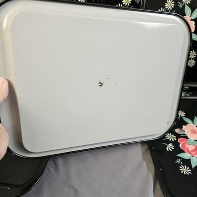 (8) 1950s Toleware Floral Flowers Large Metal TV Tray 14.5"x10.75 " - Thumbnail 9