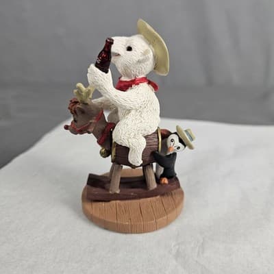 VINTAGE 1996 COCA-COLA Polar Bear Collection Polar Bear Ride M' Cowboy - Thumbnail 2