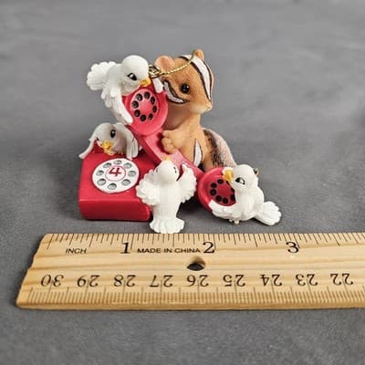 Vintage 12 Days of Christmas Ornament Chipmunk w/ 4 Calling Doves on Telephone - Thumbnail 7