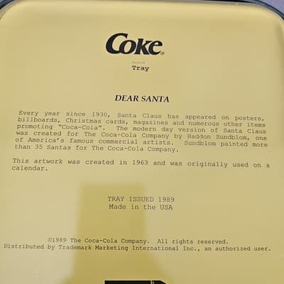 Vintage Coca Cola Santa Claus Milk/cookies Metal Serving Tray 1989 Dear Santa US - Thumbnail 6