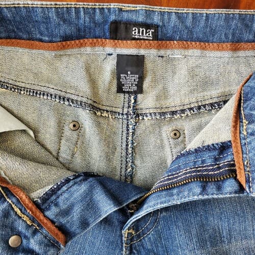 A.N.A. Denim Bermuda Shorts Size 6 Jean Shorts Cuffed Blue with Belt - Thumbnail 3