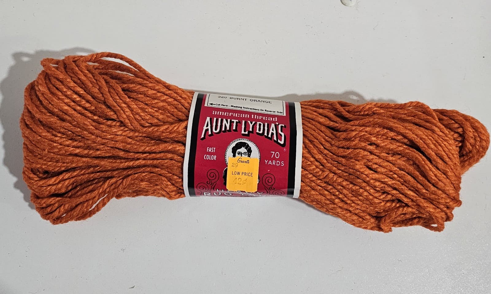VTG Aunt Lydia's Heavy Rug Yarn Cotton & Rayon Blend 70 yds #320 Burnt Orange