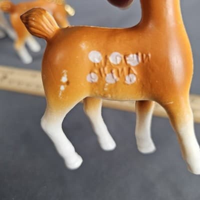 Vintage Plastic Reindeer Deer Christmas Decor Swivel Head Set 3 Bells - Thumbnail 8