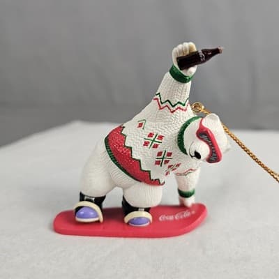 VINTAGE 1996 COCA-COLA Polar Bear Collection Polar Bear Snow Boarding 3.5"